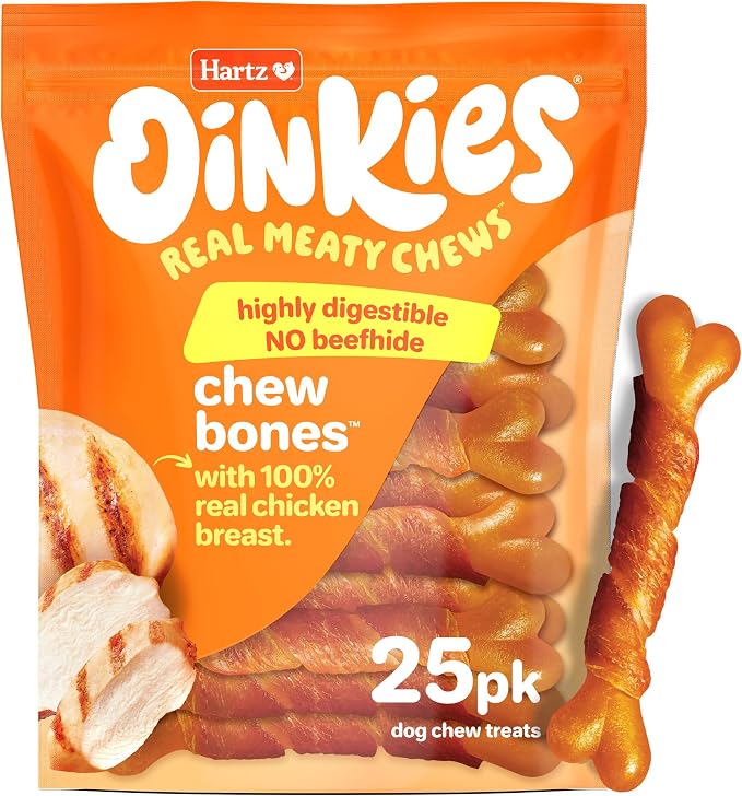Oinkies Chicken Wrapped Lasting Chew Bone Dog Treats, 25 ct