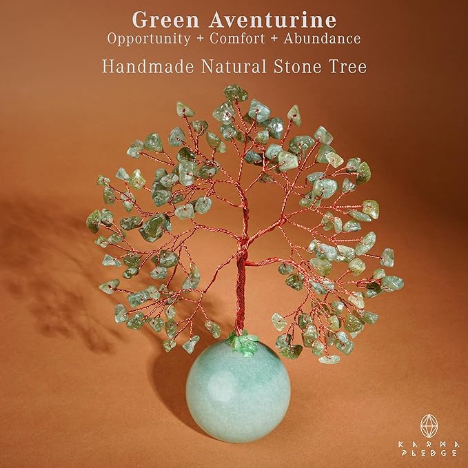 Green Aventurine Crystal Tree of Life Birthday Gifts for Women, Handmade Home Decor, Office, Room Décor, Reiki Healing Crystal Chakra Tree for Money, Positivity, Good Luck Gifts for Her, Mom & Dad