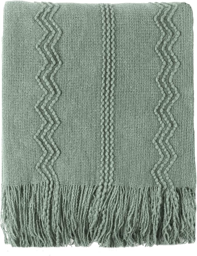 BATTILO HOME Sage Green Throw Blanket for Couch, 50"x60" | Sage Green Decor, Knit Throw Blankets For Bed, Spring Green Throw Blanket