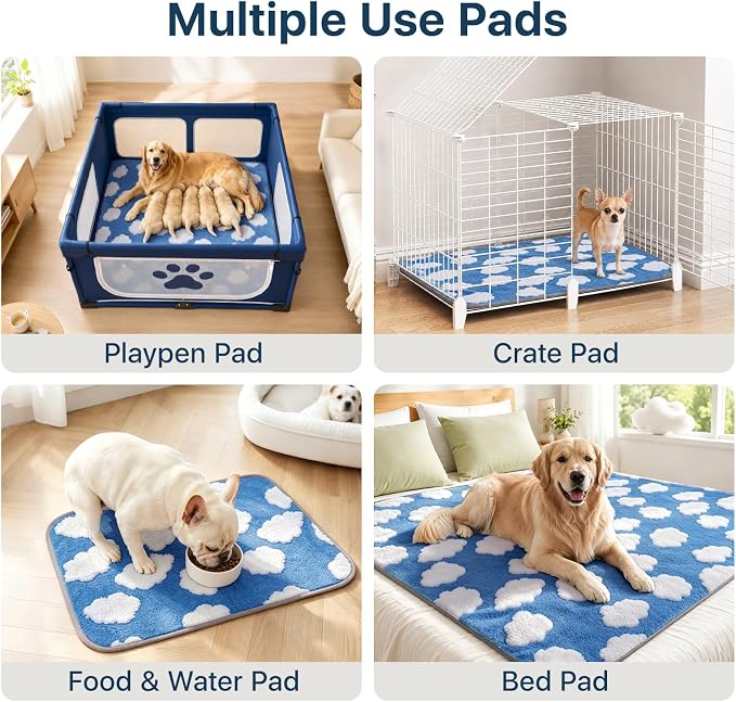 LOOBANI Washable Pee Pads for Dogs 41"x41",2 Pack, Blue | Specifically Designed For LOOBANI 43"X43"X27" Foldable Dog Playpen,Super Absorbent, Waterproof, Leak-Proof & Non-Slip