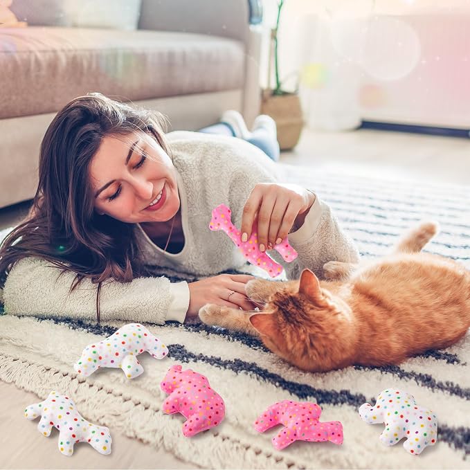 MALLMALL6 6Pcs Frosted Animal Cookie Catnip Crinkle Paper Sound Toys Gift for Cat, Catmint Teething Chew Kick Interactive Toy for Indoor Cats, Soft Candy Pet Presents Supplies for Kitten Lover