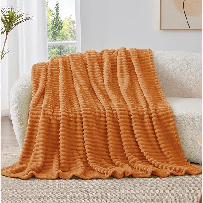 BEDELITE Fall Twin Blanket for Couch & Bed, Burnt Orange, 60"x80" | Ultra-Soft Plush Fleece, Warm Yet Lightweight, Ribbed Texture, Fall Home Decor, Machine Washable, Giftable, All-Season Use