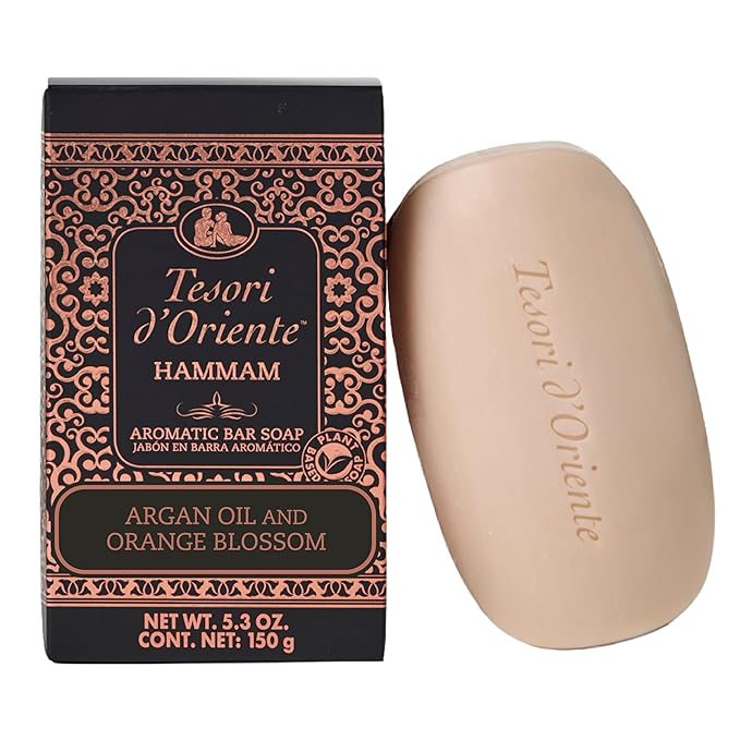 Tesori d’Oriente Hammam Bar Soap, 5 oz, Plant-Based Aromatic Hand & Body Soap Bar with Argan Oil, Hydrating, Gentle Cleanser for Men & Women, Warm Orange Blossom Scent