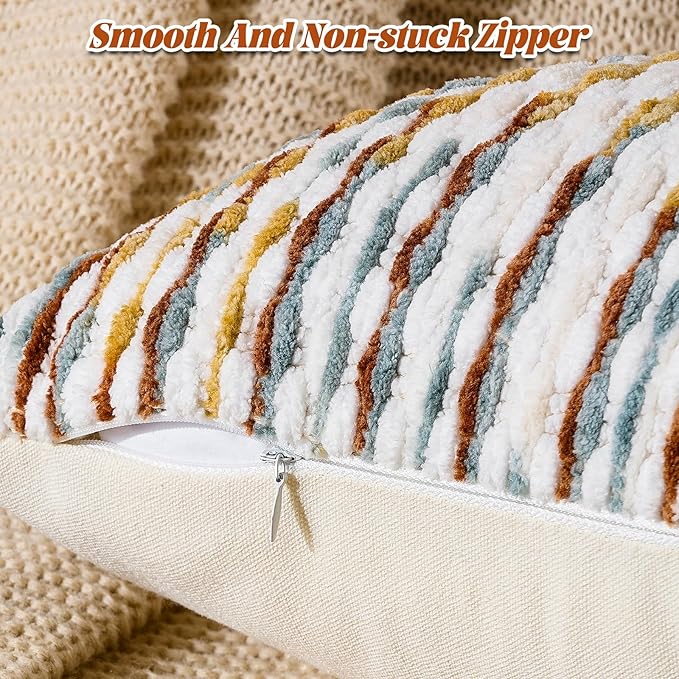 Set of 2 Boho Chenille Pillow Cover Decorative Tufted Pillowcase for Couch Bed Sofa Bedroom Living Room Modern 18 x 18-Inch Brown