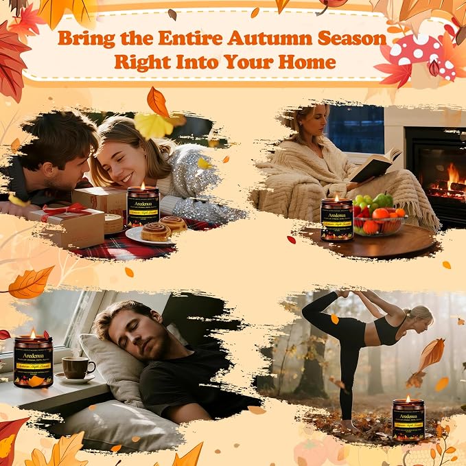 Fall Candles Set – 4 Pack Cozy Autumn Seasonal Candles Gift - Caramel Pumpkin, Cinnamon Apple, Harvest Season & Vanilla Cream, 28oz Soy Candles for Christmas Cozy Winter Gifting
