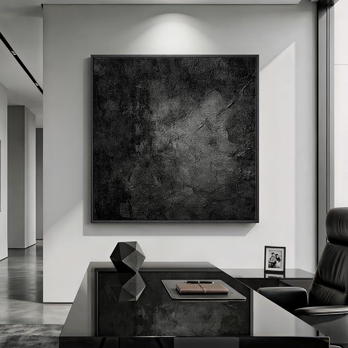 Extra Large Framed Black Abstract Wall Art for Living Room, Modern Square Canvas Painting Artwork for Walls, Minimalist Dark Moody Pictures for Bedroom Dining Room Hallway Office Wall Decor, 48x48 In