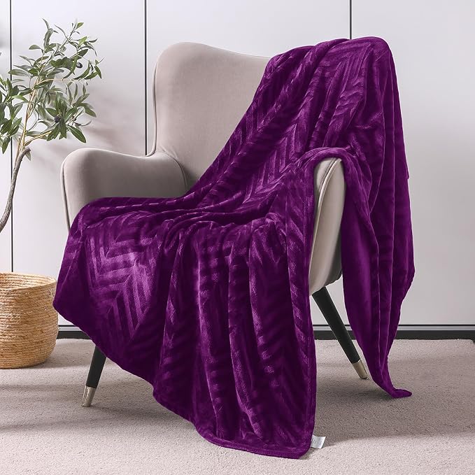 Whale Flotilla Flannel Fleece Fall Throw Blanket for Couch, Purple | Lightweight Breathable Soft Sofa Throws, Plush Fluffy Chevron Design Decorative Blankets for Home Life, 50x60 Inch