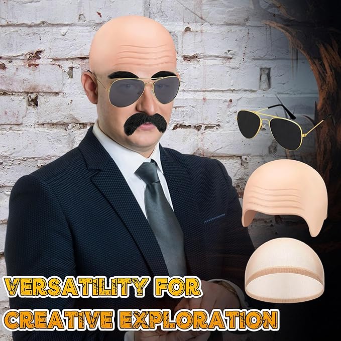 4 Pcs Bald Caps Set Makeup Bald Head Wig Caps Cosplay Costume Accessories for Men Women Party Supplies