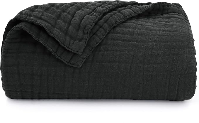 Love's cabin 100% Cotton Muslin Blanket, 6 Layer Lightweight Breathable Gauze Throw Blanket 50 x 60 Inches, Soft All Season Blanket for Couch, Bed, Sofa, Black