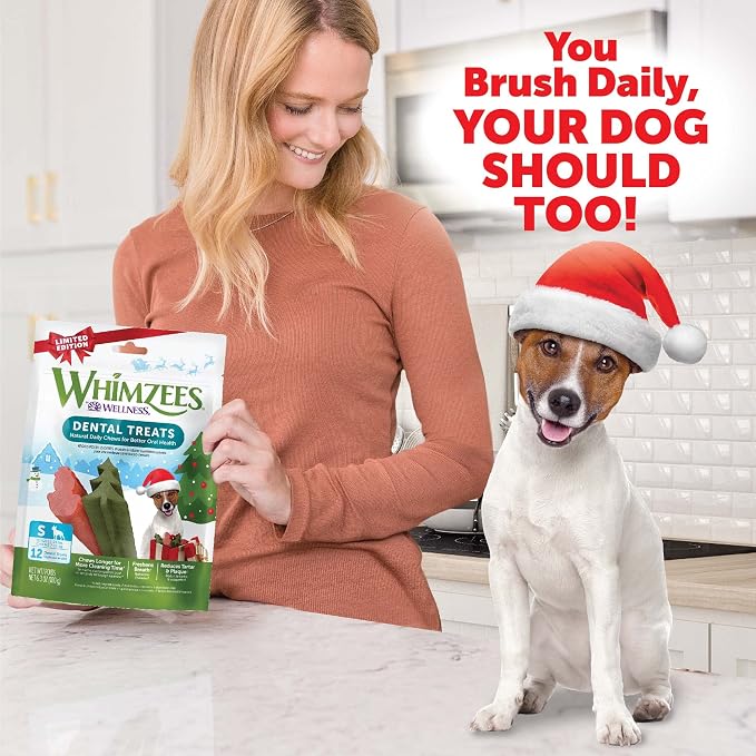Wellness WHIMZEES Holiday Natural Dog Dental Treat, Christmas Winter Seasonal Gift, Chews, Freshens Breath, Small Size, 6.3 oz Bag, 12 Count