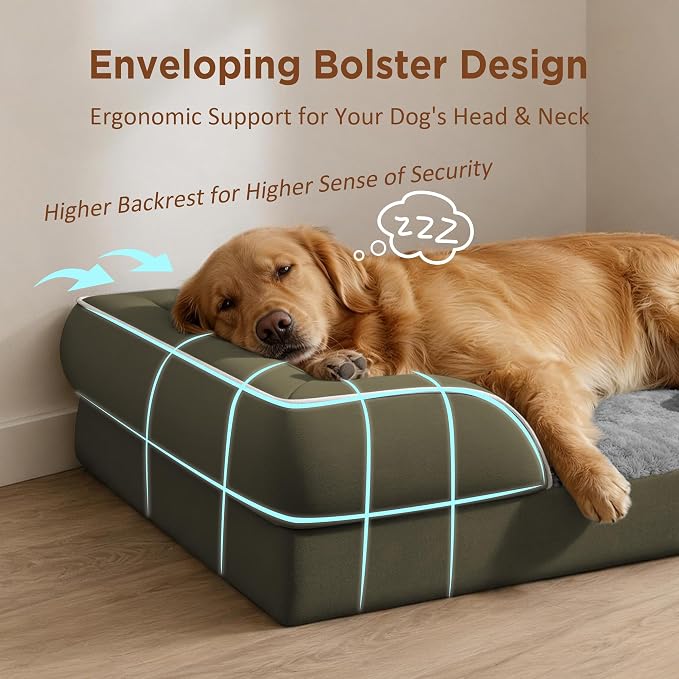 Comfort Expression Waterproof Orthopedic Dog Beds for Extra Large Dog | Supportive Egg Crate Foam XL Dog Bed with Removable Bolster, Dog Couch with Washable Cover & Non-Slip Bottom, 45x35 Inch