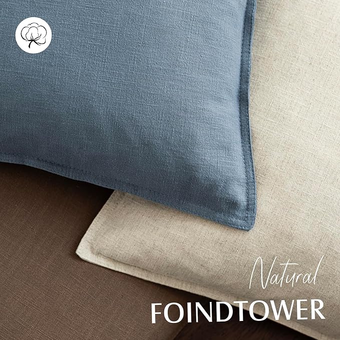 Foindtower Set of 2, Decorative Linen Solid Throw Pillow Covers Soft Accent Cushion Euro Case Boho Farmhouse Pillowcase for Chair Couch Sofa Bedroom Living Room Home Decor 16 x 16 Inch Misty Blue