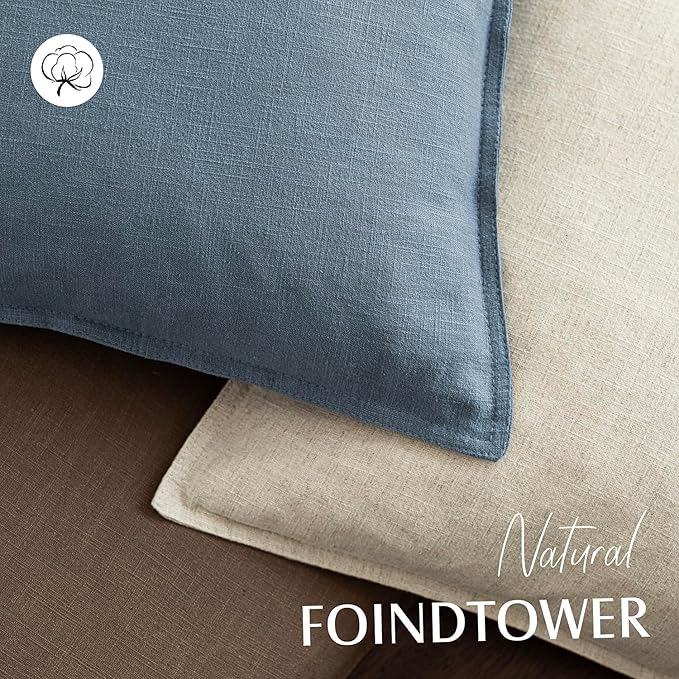 Foindtower Pack of 2, Decorative Linen Solid Throw Pillow Covers Soft Accent Lumbar Cushion Case Farmhouse Pillowcase for Chair Couch Sofa Bedroom Living Room Home Decor 12 x 20 Inch Misty Blue