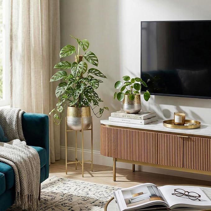 MyGift Hammered Brass and Silver Metal Planters, Handcrafted, 2 Pack | Handcrafted in India, these textured two-tone planters add an elegant metallic accent for indoor plants, flowers, and décor