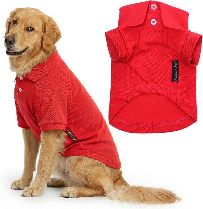 Parisian Pet Dog Polo Shirt – Classic Red Cotton Pet Apparel with Collar & Buttons, Soft Breathable Puppy T-Shirt, Cute Dog Clothes - Ideal Summer Clothes for Large Dogs - Shirts for Dogs Boy Girl