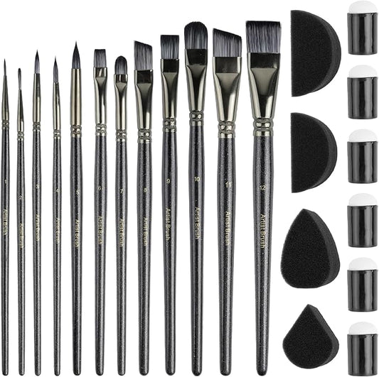 12 Pcs Face Paint Brushes, Nylon Black Paint Brushes Set with 30 Pcs Sponges, Face Painting Brush and Sponge Set for Halloween, Body Art, Acrylic Oil Watercolor Painting