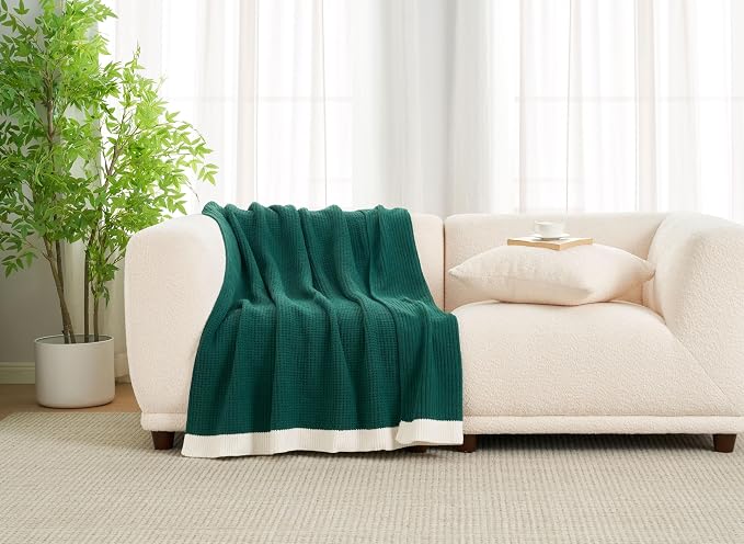 Chenille Throw Blanket, Soft Cozy Waffle Throw for Couch & Sofa, Warm Yet Lightweight, Breathable All-Season Throws for Women Men, Housewarming, Birthdays, 50"x60", Holly