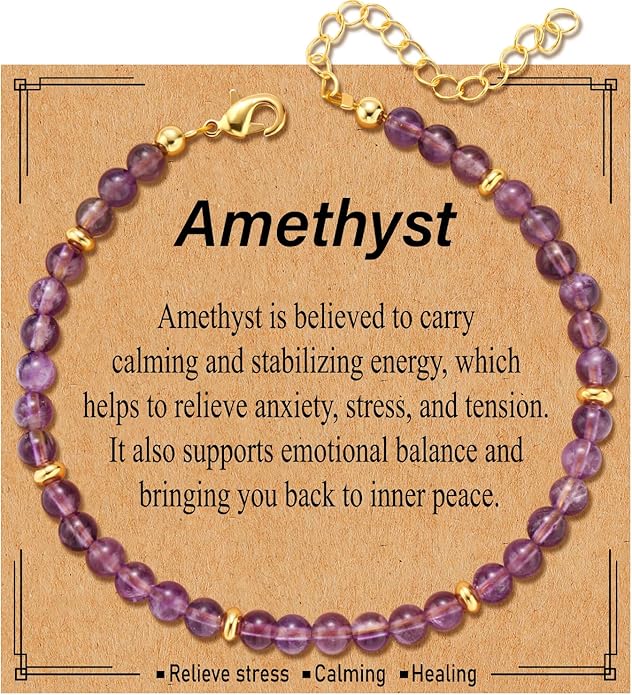 Natural Healing Crystal Bracelet for Women, Anxiety Relief Healthy Pregnancy Triple Protection Citrine Jewelry Gift for Friends Daughter Sister Mom Colleague