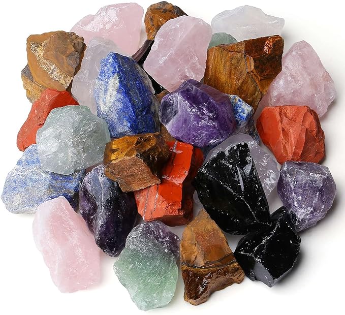 LAIDANLA Multicolor Mix 2" 1lb Natural Raw Stones Crystal Bulk Sets Large Gemstone for Tumbling，Cabbing，Wire Wrapping，Polishing，Reiki Crystal Healing，Chakra，Wicca，Fountain Rocks，Decoration