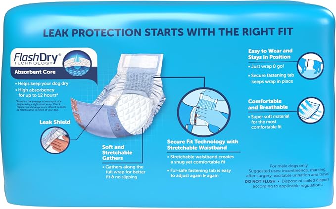 Hartz Comfitables Disposable Male Dog Wraps Stretchy Waistband, L 24 Count | Comfortable & Secure Fit, Easy to Put On, Super Absorbent, Breathable Material, FlashDry Technology, Leak Shield