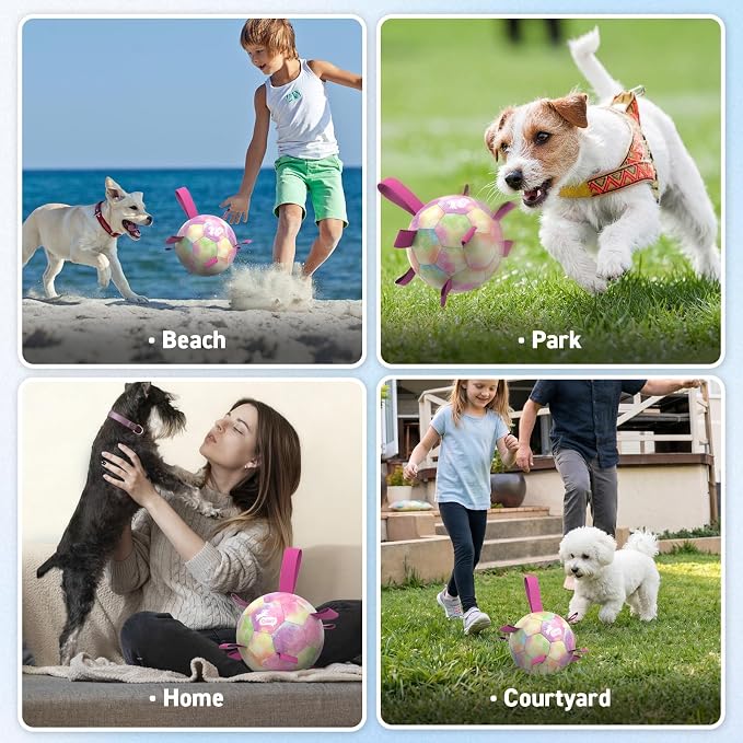 QDAN Dog Balls, Dog Soccer Ball with Straps,Puppy Girl Dog Toys, 6 Inch