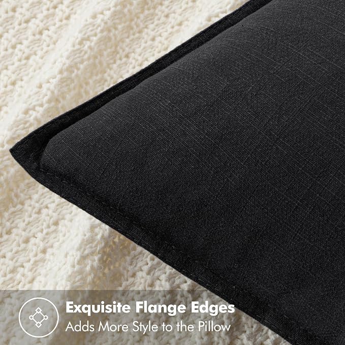 MIULEE Decorative Linen Euro Sham Pillow Covers 22x22 Inch Black | Boho Farmhouse Neutral Couch Throw Pillows for Bed, Pack of 2 Accent Modern Pillowcases, Sofa Livingroom Home Decor
