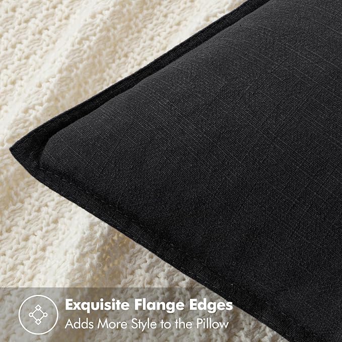 MIULEE Decorative Linen Pillow Covers 18x18 Inch Black | Boho Farmhouse Neutral Couch Throw Pillows for Bed, Pack of 2 Accent Modern Pillowcases, Sofa Livingroom Home Decor
