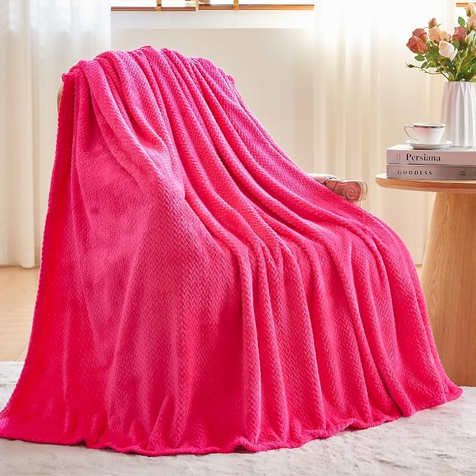NEWCOSPLAY Fleece Leaves Pattern Twin Blanket, Dark Rose Red, 60"x80" | Super Soft Throw Blanket, Lightweight Cozy Bed Sofa Blanket, Premium Silky Flannel Fleece, Travel Blanket for All Season Use