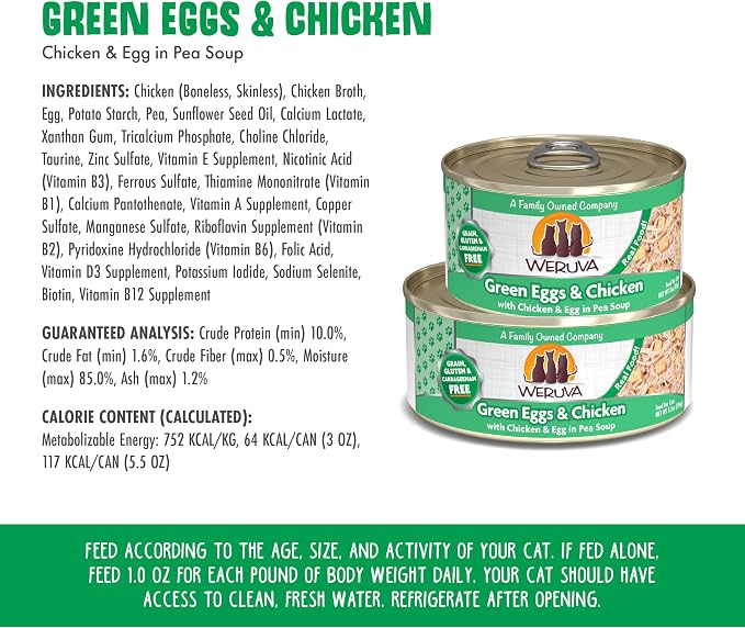 Weruva Classic Cat Food, Green Eggs & Chicken with Chicken Breast & Egg in Pea Soup, 3oz Can (Pack of 24)