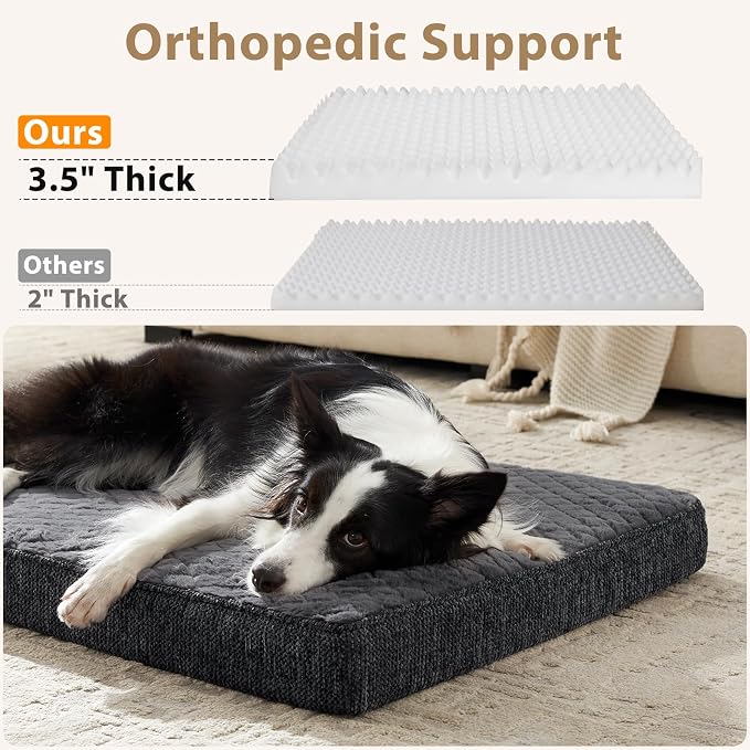JOEJOY Orthopedic Dog Bed for Large Dogs, Washable Dog Crate Bed Large Sized with Removable Cover, Egg Memory Foam Big Pet Beds, Grey, 35"x22"
