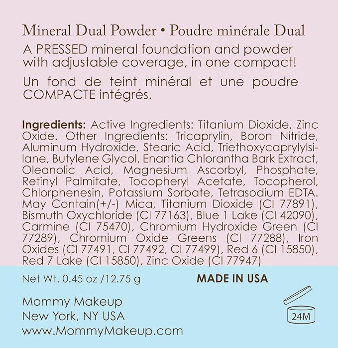 Mineral Dual Powder - 4-in-1 Pressed Mineral Foundation with SPF 15 for Flawless Glow - Oil-Free, Talc-Free, Gluten-Free, 0.45 oz (Due Date - Medium) by Mommy Makeup