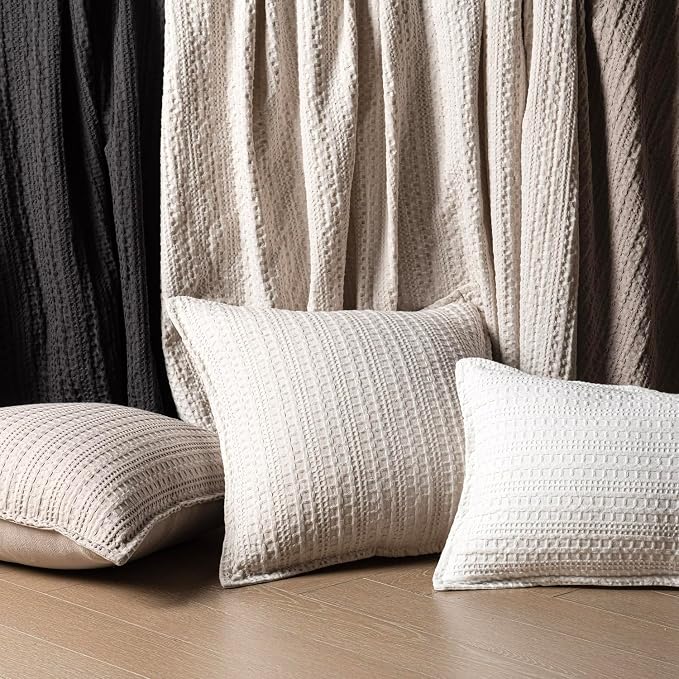 Foindtower Set of 2 Decorative Cotton Waffle Weave Throw Pillow Covers Euro Shams Cushion Covers Accent European Pillowcase for Bed Couch Sofa Bedroom Living Room Home Decor 26×26 Inch Tan Beige