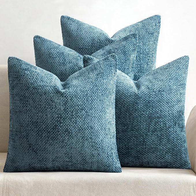 MIULEE Soft Decorative Chenille Pillow Covers Smoke Blue 20x20 Pack of 4 | Coastal Home Decor, All Same Color Set, Couch Throw Pillows, Farmhouse Boho Cushion Covers for Sofa Bed Living Room