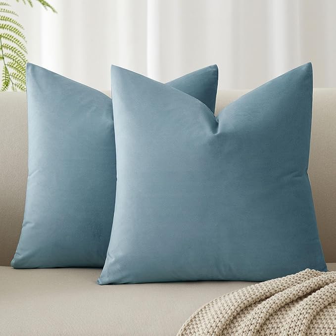 JUSPURBET 16x16 Decorative Velvet Throw Pillow Covers Set of 2,Light Blue | Modern Soft Cushion Covers Cases with Hidden Zipper for Couch Sofa Bed Living Room Bedroom Home Decor