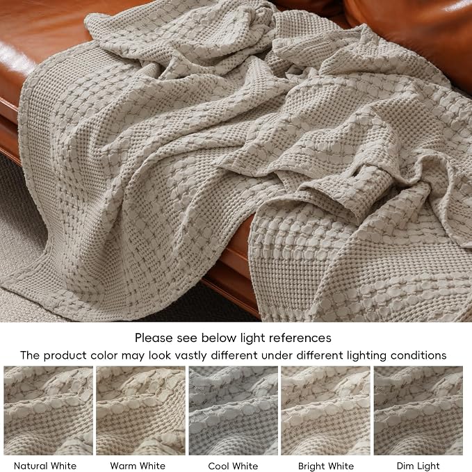 PHF 100% Cotton Waffle Blanket Twin Size, Lightweight Breathable Summer Blanket for Hot Sleepers, Pre-Washed Soft Layer for Bed, Dorm, Couch & Guest Room, Home Decor Gift, 66"x90", Pearl Gray
