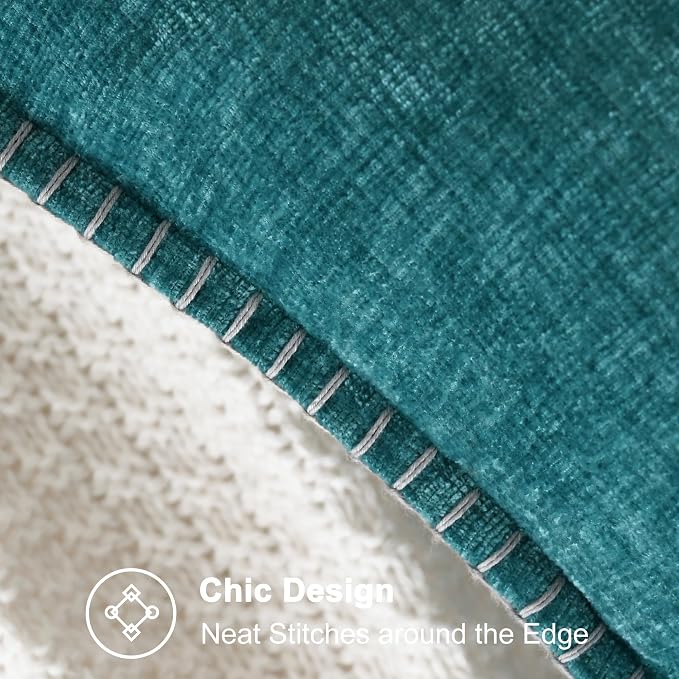 CaliTime Decorative Couch Throw Pillow Covers 22 X 22 Inches Teal | Pack of 2, Cozy Chenille Cushion Cases, Cotton Thread Stitching Edges, for Sofa Bed Living Room Farmhouse