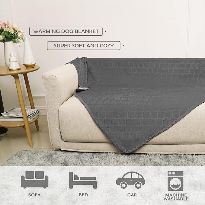 fuguitex Waterproof Dog Blanket Bed Cover Dog Crystal Velvet Moroccan Fuzzy Cozy Plush Pet Blanket Throw Blanket for Couch Sofa(82 * 102 inch, Dark Grey+Grey)