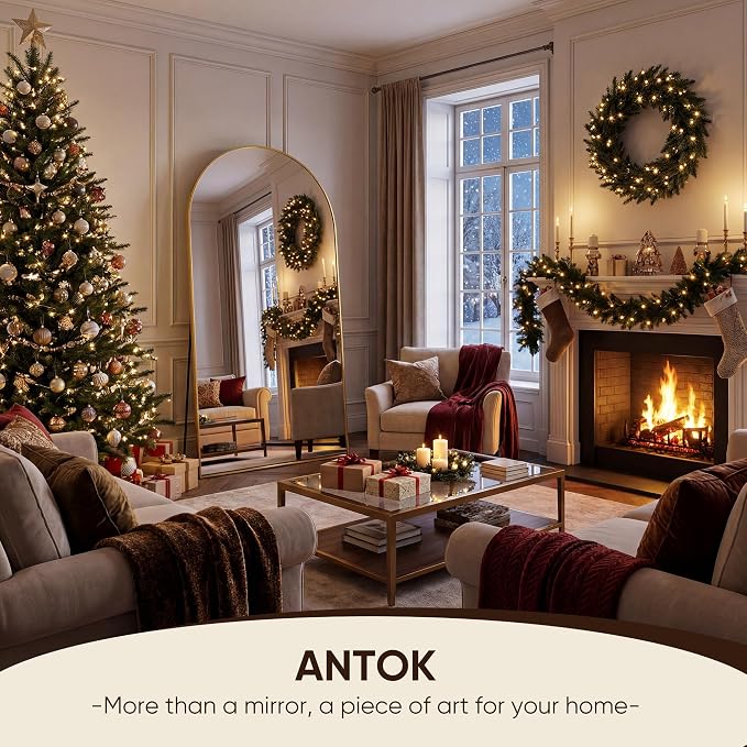 Antok 68" x26” Arched Full Length Floor Mirror, Gold Aluminum Frame, Free Standing/Wall Mount/Leaning for Bedroom, Living Room, Dressing Room