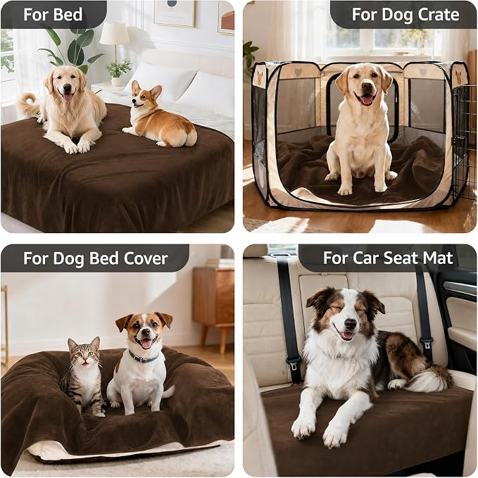 LOOBANI Waterproof Puppy Blanket for Dog Crate, 30"x40", Coffee | Ideal for Small Medium Dogs Cats Bed, Double-Side Flannel Reversible, Liquid Pee Proof Stain-Proof for Furniture Protection