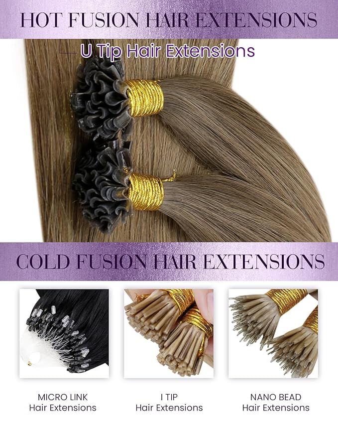 LaaVoo Utip Hair Extensions Human Hair Ombre Brown to Light Brown Mix Golden Brown K Tip Hair Extensions Real Human Hair Nail Tip 22 Inch 50g/s