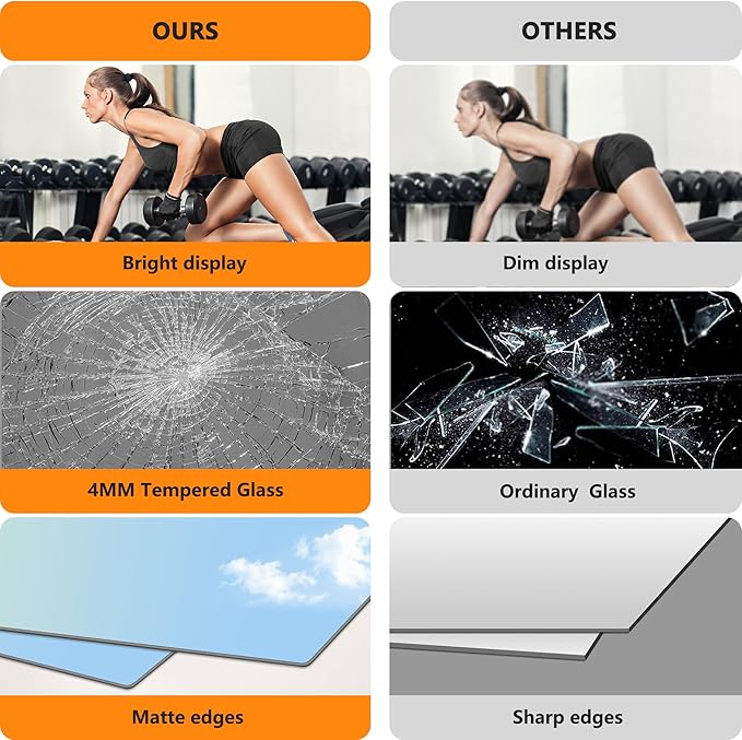 Home Gym Mirror for Wall, 60x25x2PCS Frameless Full Length Mirror, Silver | HD Shatterproof Glass, Easy Wall Mount, Large Body Mirrors for Home Gym, Workout, Bedroom, Garage