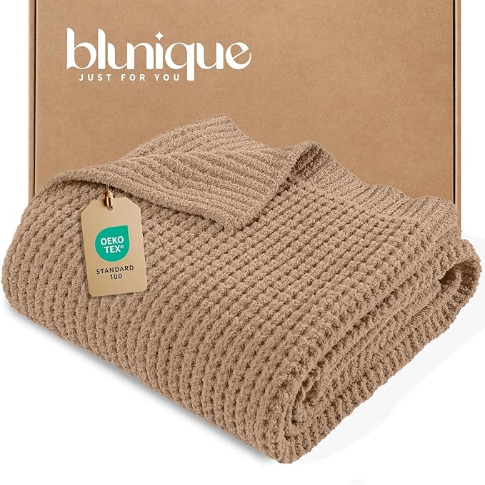 Waffle Knit Throw Blanket for Couch, Soft Cozy Chunky Knit Thick Knitted Blanket for Sofa, Bed, Gift for Women Girls Home Decor (Beige, Twin 60"x80")