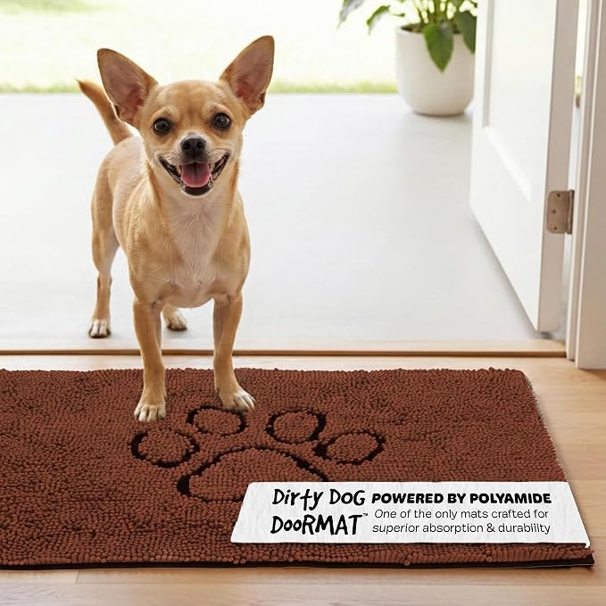 Dog Gone Smart Dirty Dog Doormat - Brown, 23 x 16 Inches | Fast Drying Rug with Super Gripper Backing for Clean Floors - Absorbent Microfiber & Machine Washable Mat for Muddy Paws