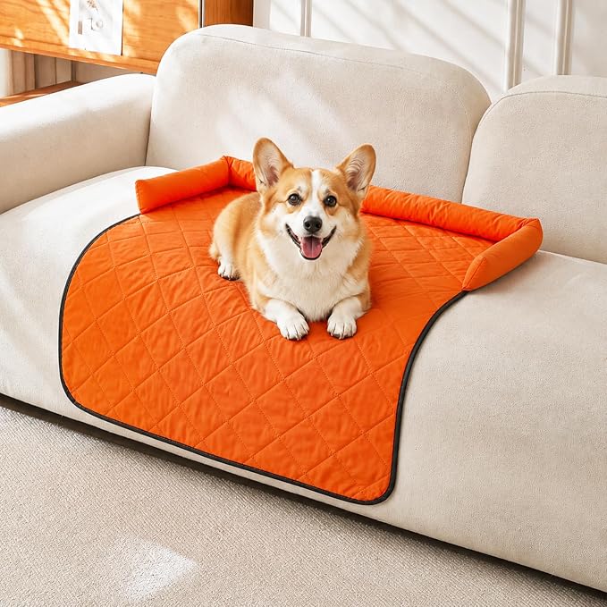 Cooling Dog Bed Mats with Neck & Head Support, 35.43 x31.5 inch Orange | for Small and Medium Dogs & Cats, Non-Slip, Machine Washable, Protects Sofa from Fur & Scratches