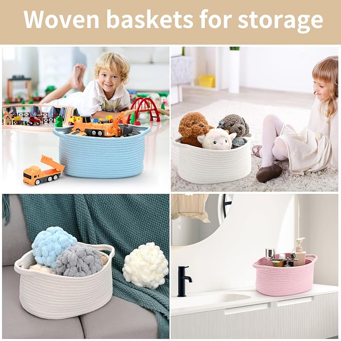 Happyiren Medium Woven Cotton Rope Basket, Empty DIY Gift Basket for Burr | Great for Baby Shower, Birthday & Decor, Cute Decorative Storage Organizer, 13" x 8" x 6"
