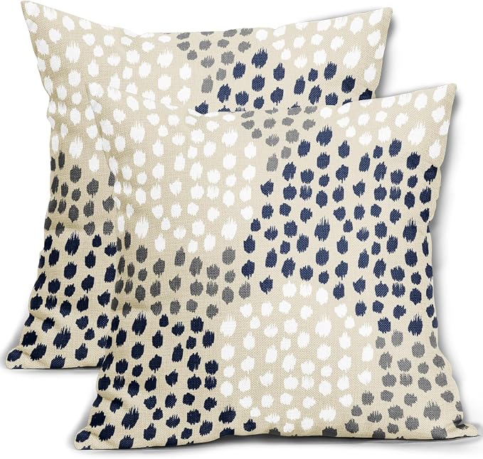 Navy White Pillow Covers 18x18 Set of 2 Boho Gray Polka Dot Throw Pillows Modern Trendy Print Decorative Outdoor Farmhouse Pillowcase Cushion Cover Linen Pillow Case Decor for Home Sofa Couch Bed