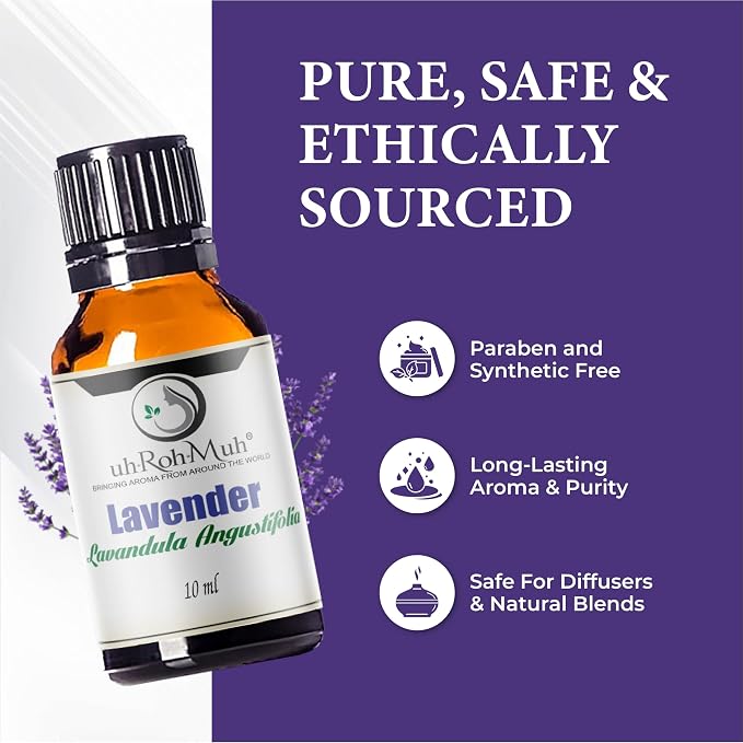 Organic Lavender Essential Oil - Steam Distilled Lavandula Angustifolia, Flower Oil, Premium Floral Aroma Middle Note Oil for Aromatherapy, Skincare, Haircare and DIY Cosmetic Formulations - 10 ml