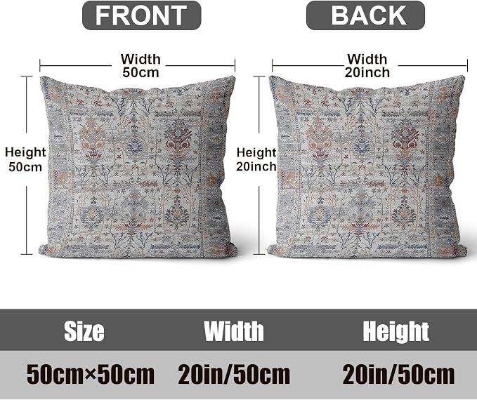 Boho Throw Pillow Covers 20x20 inch Set of 2,Soft Pillowcases Bohemia Carpet Printing Pattern Decorative Sofa Living Room Bed Square Pillow Case Cushion Cover-Gray Flower
