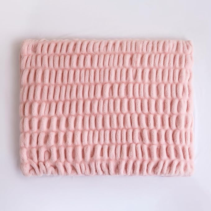 Blush Pink Fluffy Blanket for Couch - Luxury Faux Rabbit Fur 60"x80" | Ultra Soft & Plush Comfort Ruched Blanket, Cozy Fuzzy Fleece Throw for Sofa, Bed & Office, Gift for Women, Pink Room Decor