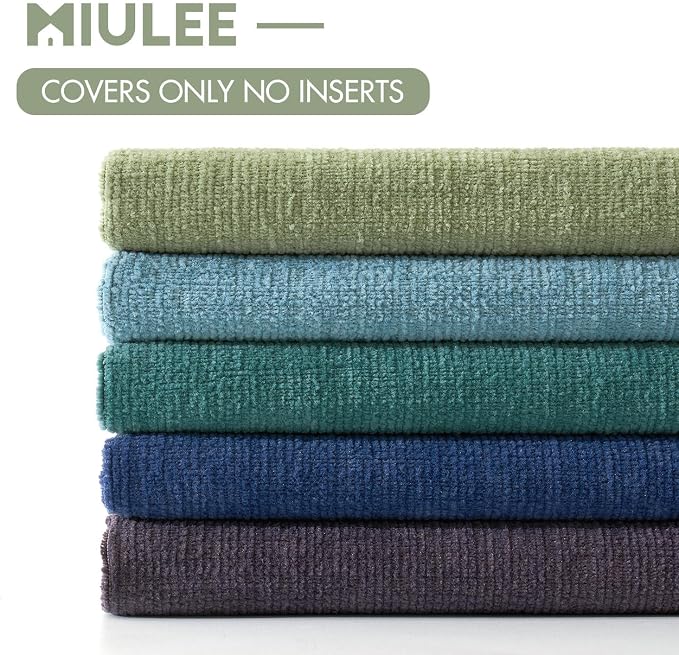 MIULEE Teal Chenille Couch Throw Pillow Covers, 20x20 | Set of 2, Soft Coastal Home Decor, Modern Farmhouse Decorative Pillowcases for Sofa Living Room Bed